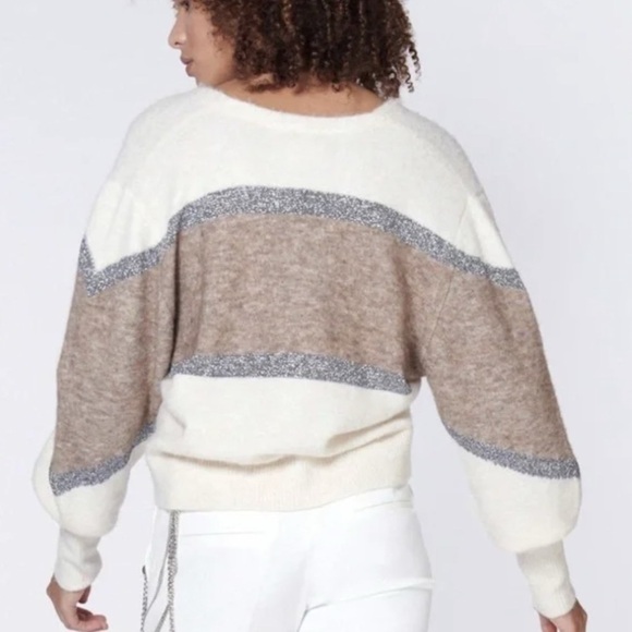 Veronica Beard Miley Colorblock Metallic V-Neck Sweater in Ivory Multi Sz XS - Picture 3 of 11